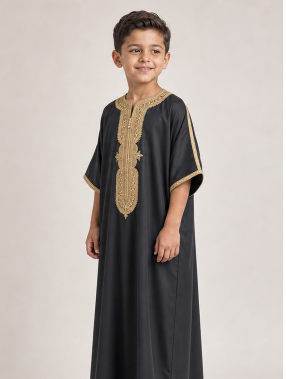 Black & Gold Child's Moroccan Thobe