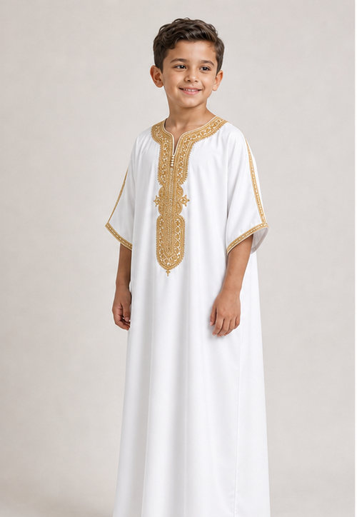 Off White & Gold Child's Moroccan Thobe
