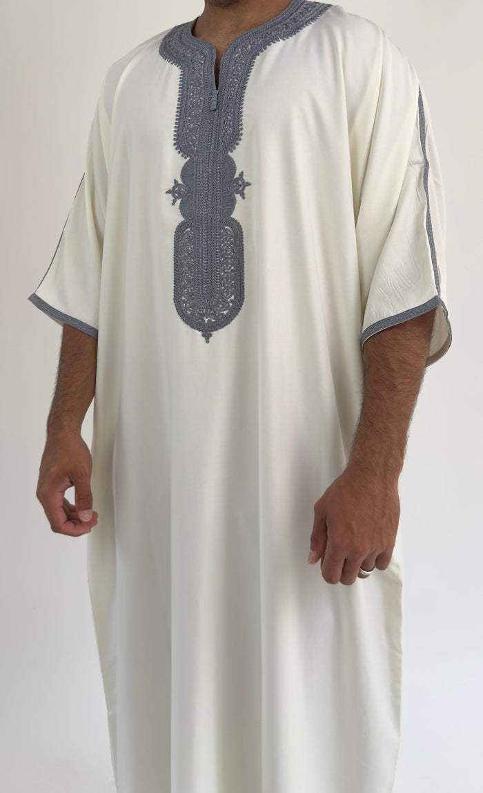 Off White & Grey Moroccan Thobe