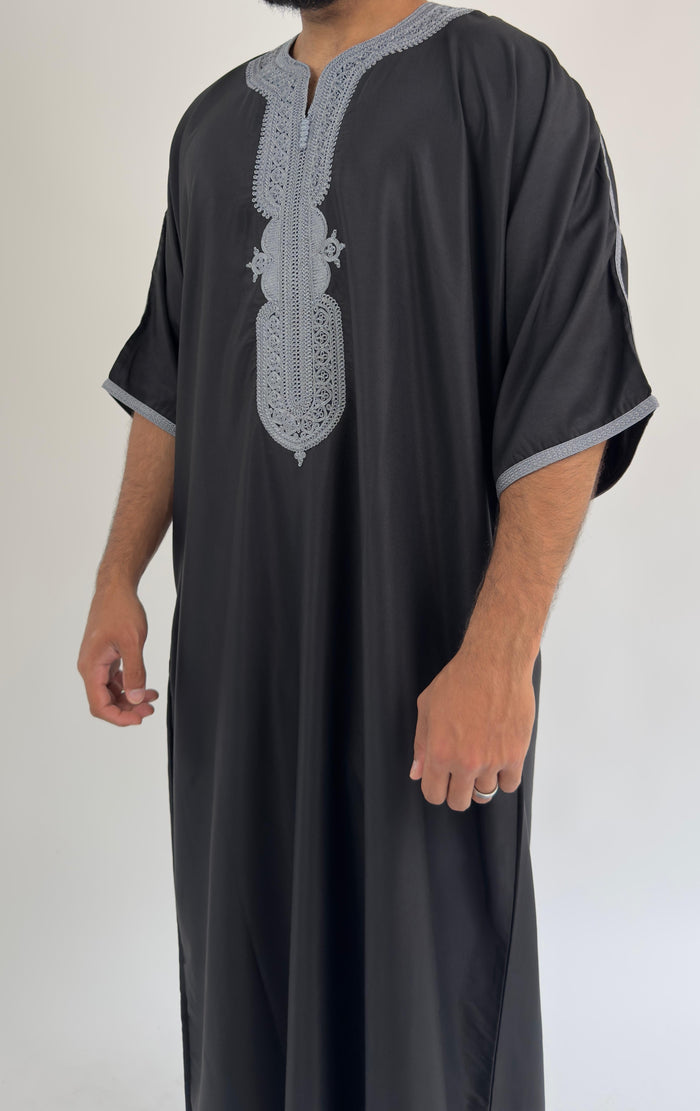 Black & Grey Moroccan Thobe