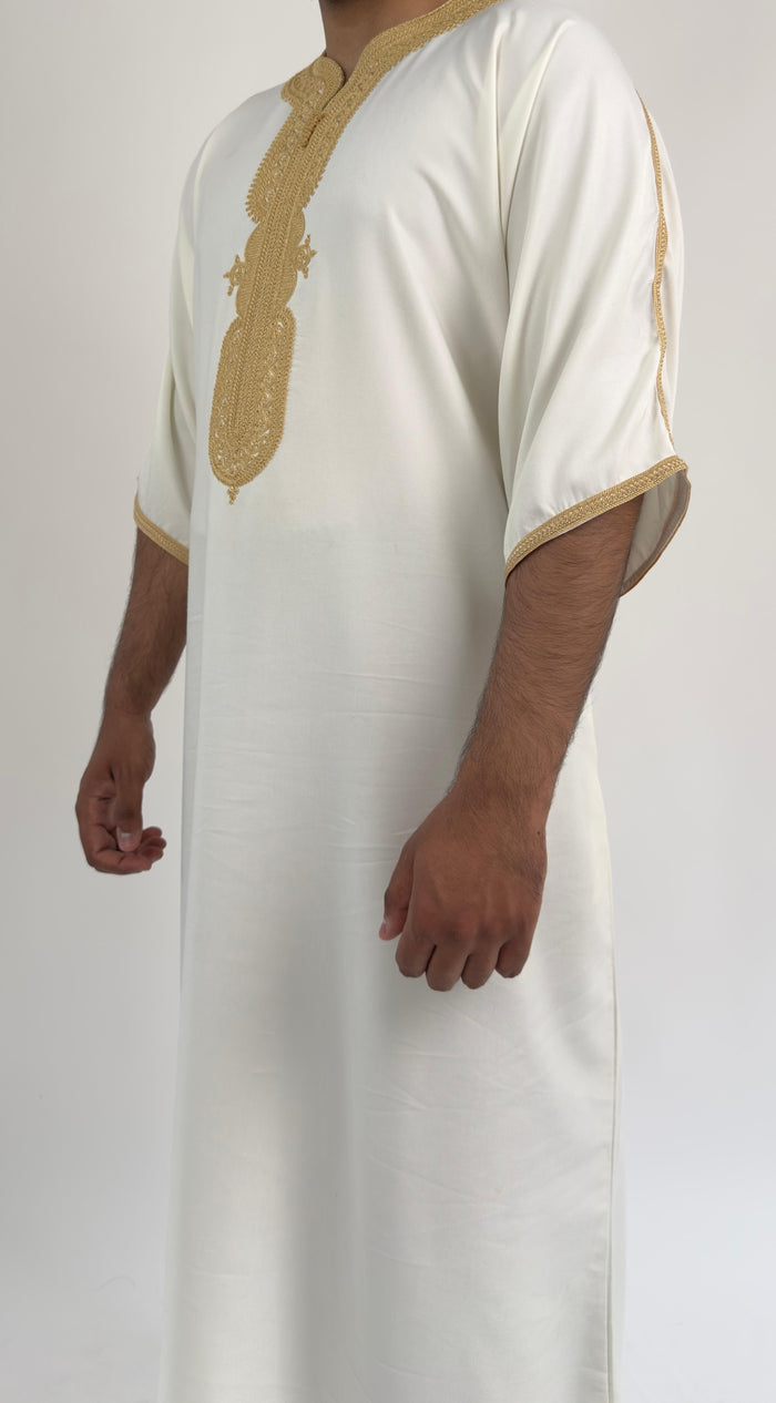 Off White & Gold Moroccan Thobe