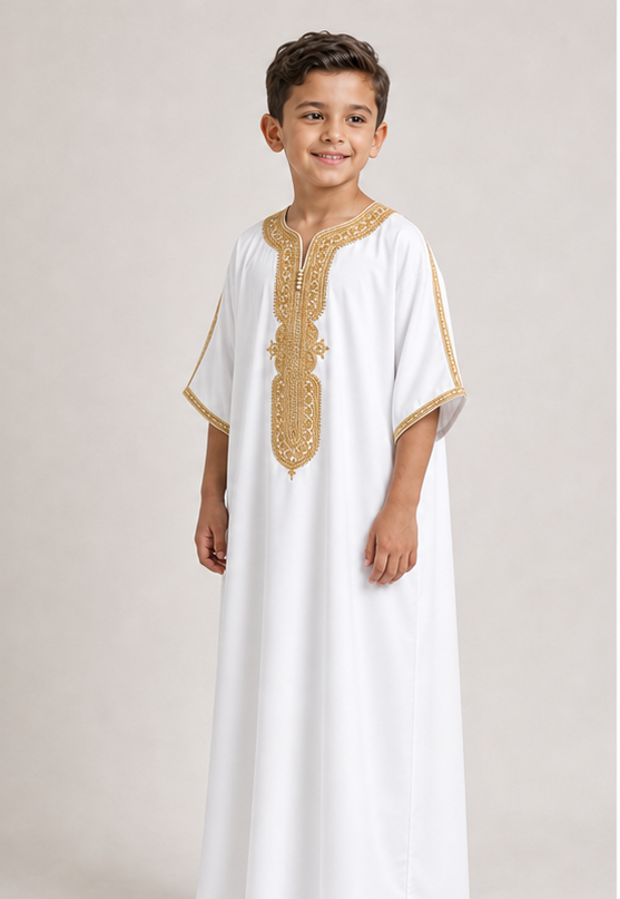 Off White & Gold Child's Moroccan Thobe